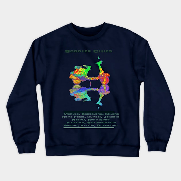 Scooter Cities Crewneck Sweatshirt by AaaahEeeekStudio